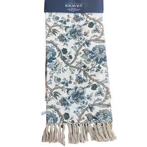 Curated Kravet Table Runner Ivory Blue Floral English Garden Cotton 18 X 108 New